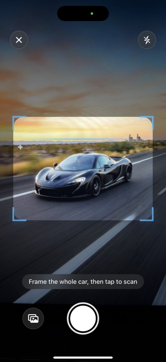 Carzam scan screen identifying a McLaren P1